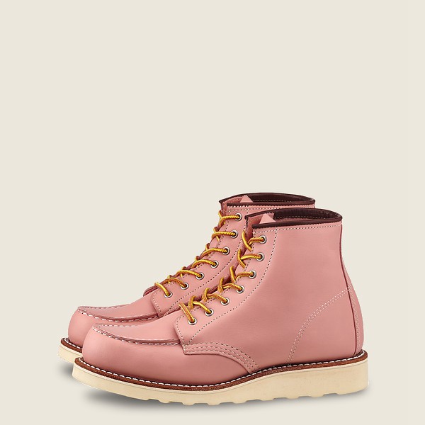 Red Wing Womens Heritage Boots - 6-inch Classic Moc - Short Boundary Leather - Pink - RFS197028